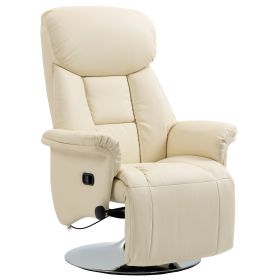 Manual Recliner Chair for Adults, Adjustable Swivel Recliner with Footrest, Padded Arms, PU Leather Upholstery and Steel Base for Living Room, Cream W